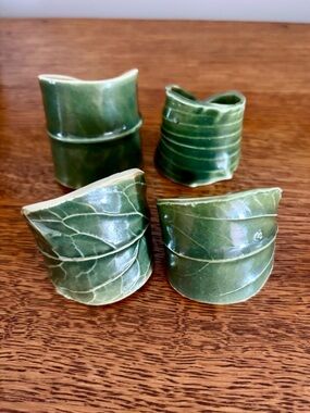 Handmade Green Ceramic Leaf Napkin Rings - Set of 4
